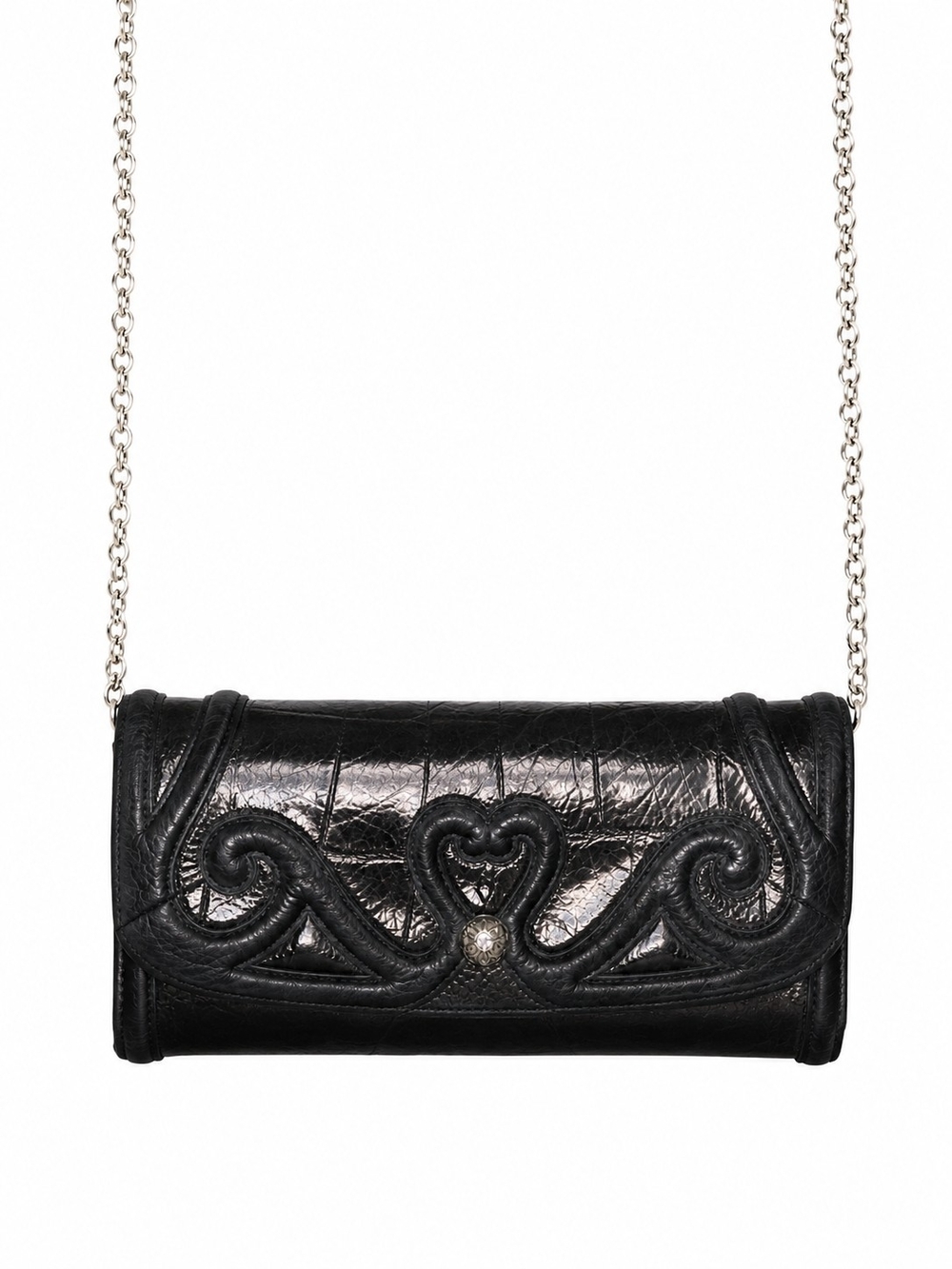 Brighton Wallet on Chain Genuine Leather Croc Embossed Black Clutch Convertible